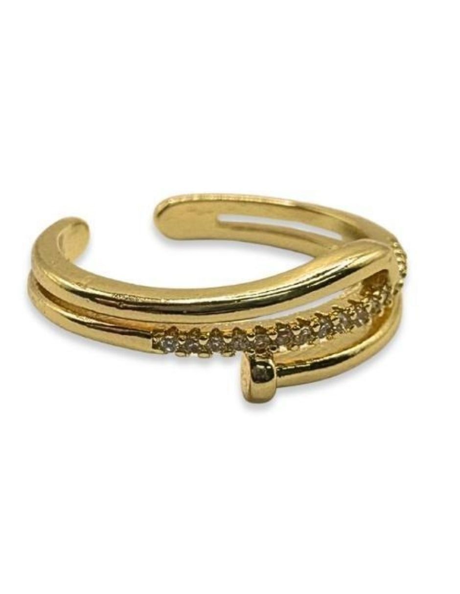 Anillo zirconia acabado baño de oro 14 K 3