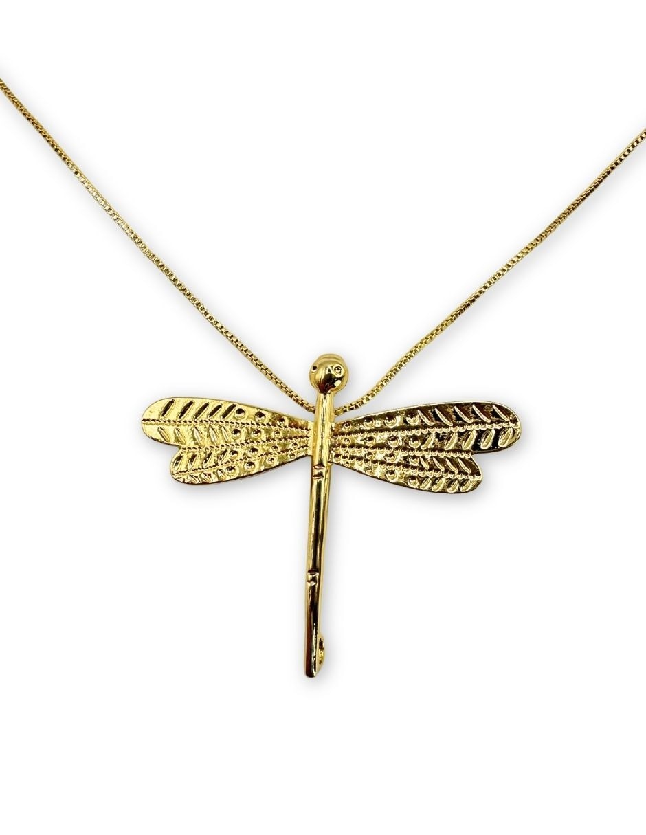 Collar de libélula con acabado baño de oro 14 K